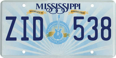 MS license plate ZID538