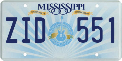 MS license plate ZID551