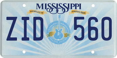 MS license plate ZID560