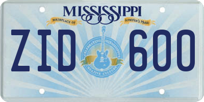 MS license plate ZID600