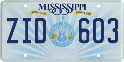 MS license plate ZID603