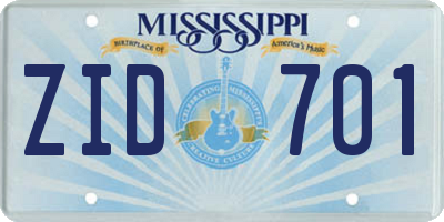 MS license plate ZID701