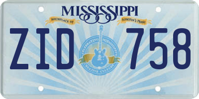 MS license plate ZID758