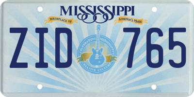 MS license plate ZID765