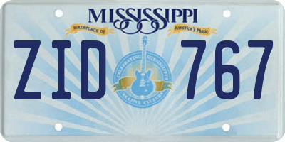 MS license plate ZID767