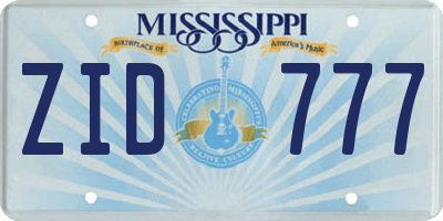 MS license plate ZID777