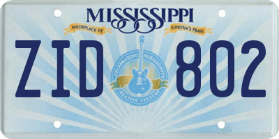 MS license plate ZID802
