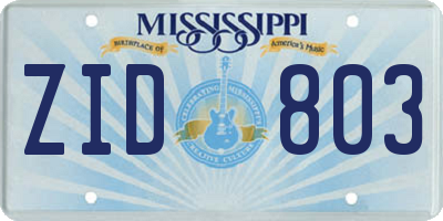 MS license plate ZID803