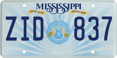MS license plate ZID837