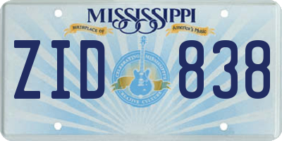 MS license plate ZID838