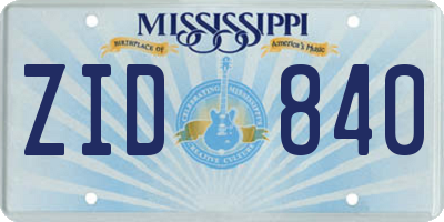 MS license plate ZID840