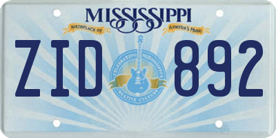 MS license plate ZID892