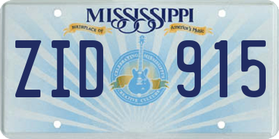 MS license plate ZID915