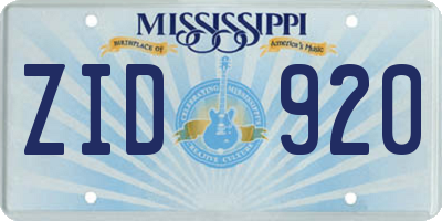MS license plate ZID920