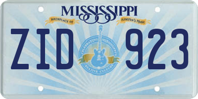MS license plate ZID923