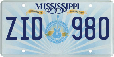 MS license plate ZID980