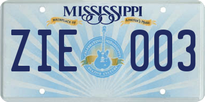 MS license plate ZIE003