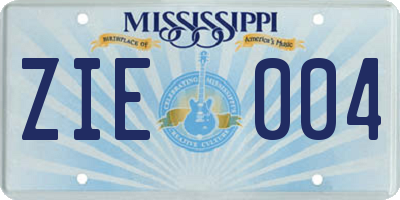 MS license plate ZIE004