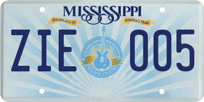 MS license plate ZIE005