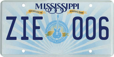 MS license plate ZIE006