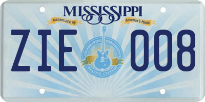 MS license plate ZIE008