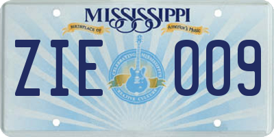 MS license plate ZIE009