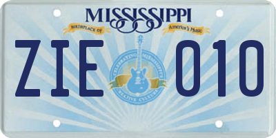 MS license plate ZIE010