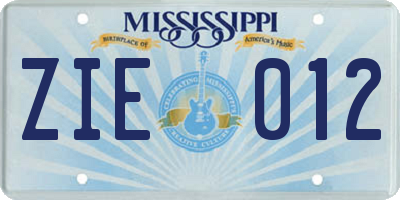 MS license plate ZIE012