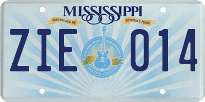MS license plate ZIE014
