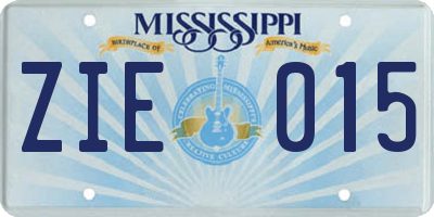 MS license plate ZIE015