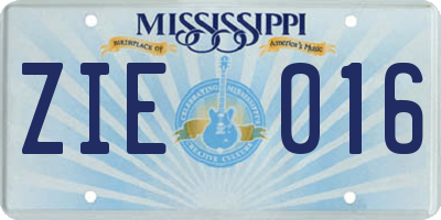 MS license plate ZIE016