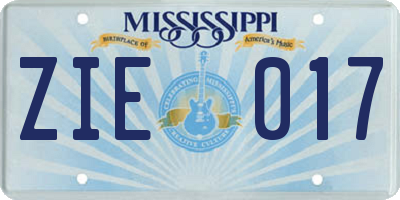 MS license plate ZIE017