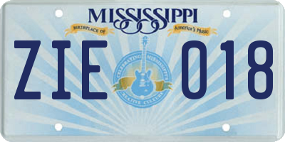 MS license plate ZIE018