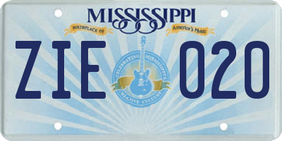 MS license plate ZIE020
