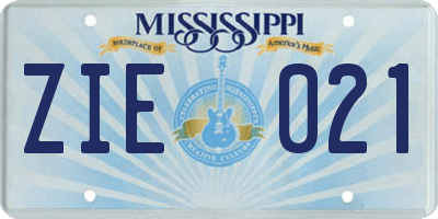 MS license plate ZIE021