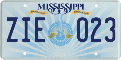 MS license plate ZIE023