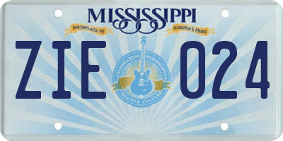 MS license plate ZIE024