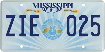 MS license plate ZIE025