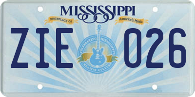 MS license plate ZIE026