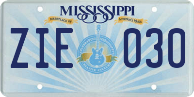 MS license plate ZIE030