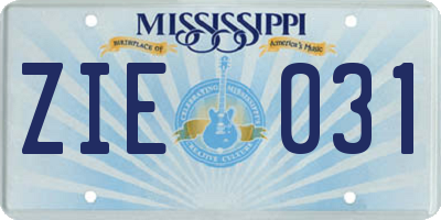 MS license plate ZIE031