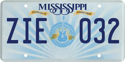 MS license plate ZIE032