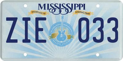 MS license plate ZIE033