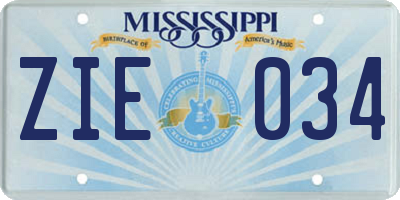 MS license plate ZIE034
