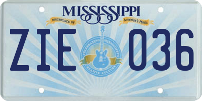 MS license plate ZIE036
