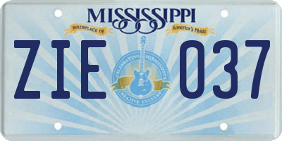 MS license plate ZIE037