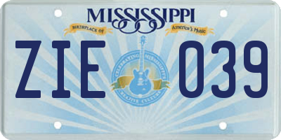 MS license plate ZIE039
