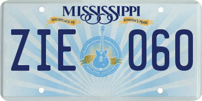 MS license plate ZIE060