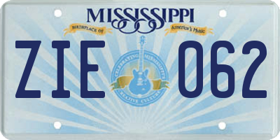 MS license plate ZIE062
