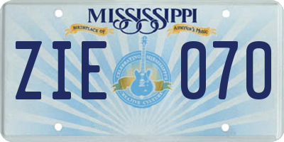 MS license plate ZIE070